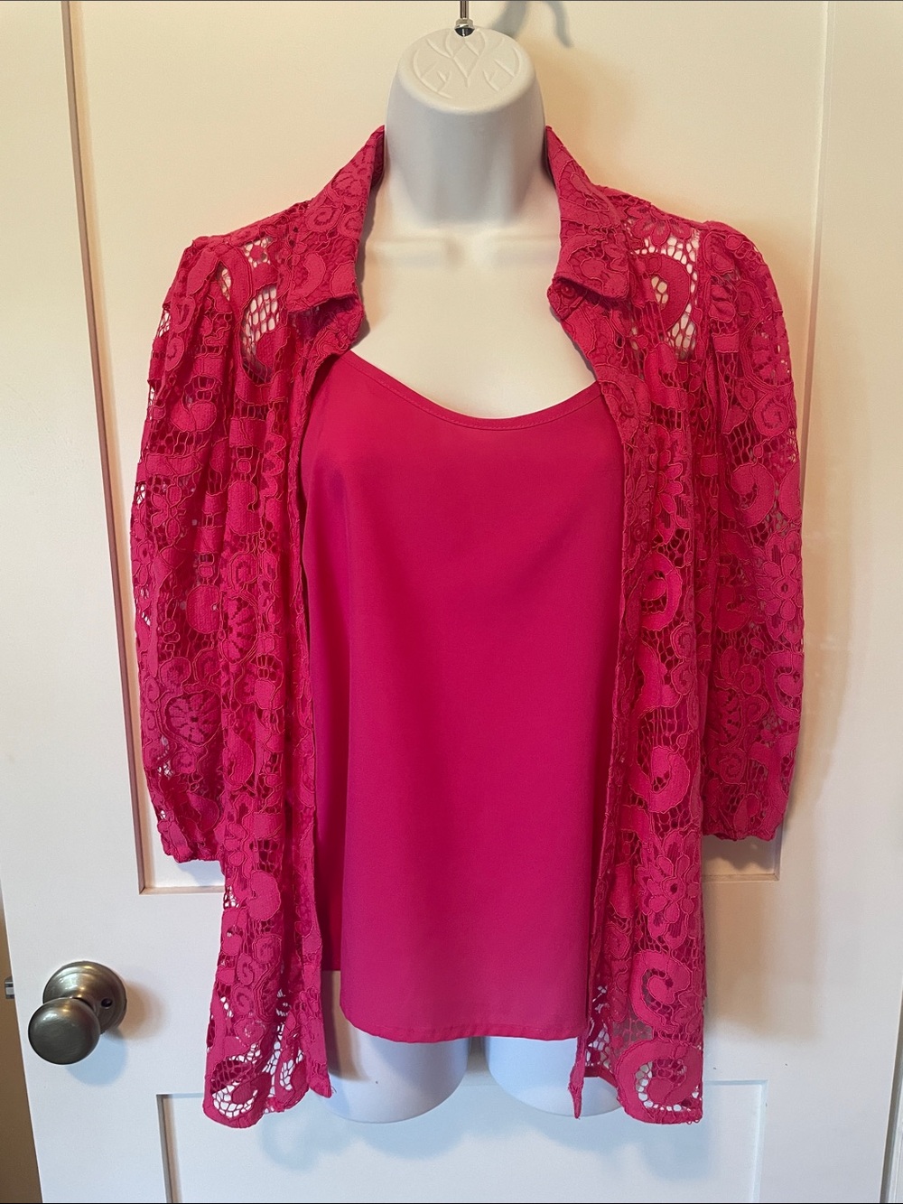Saks Fifth Avenue Fuchsia Lace Button-Up Blouse with detachable camisole